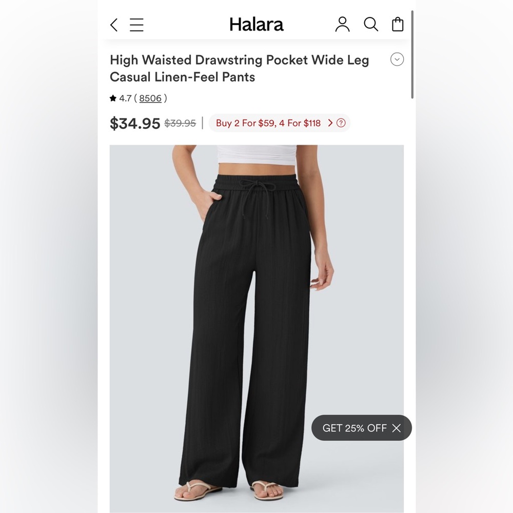 Halara Linen-Feel Wide Leg Pant XL Petite High Waisted Drawstring Pocket Casual